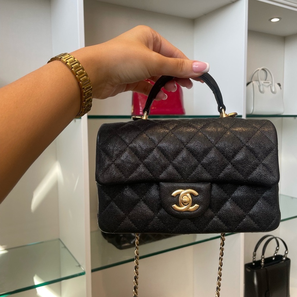 AUTHENTIC Chanel Mini Rectangle Top Handle Black Caviar